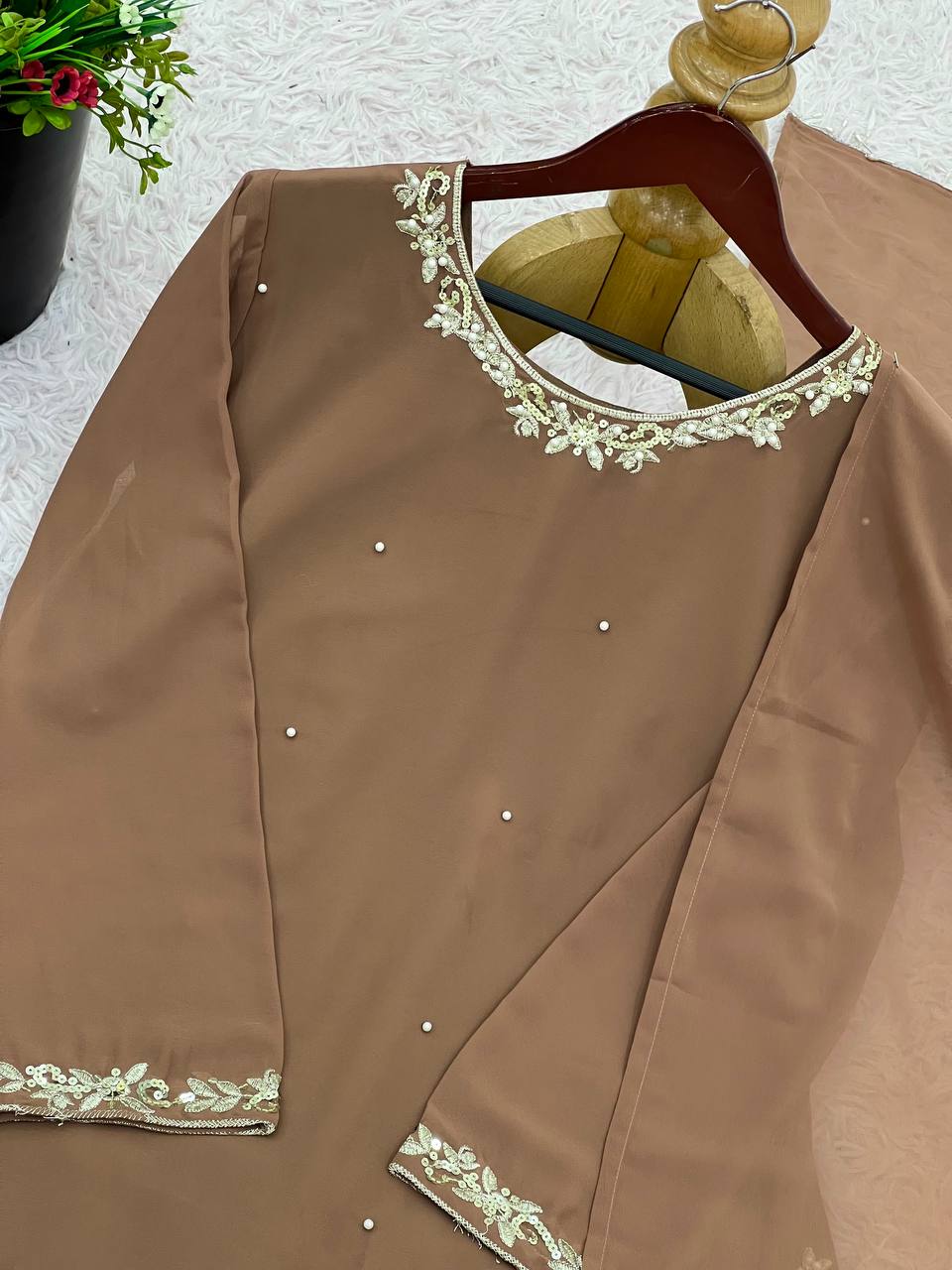 Gray Color Embroidery Work Georgette Top