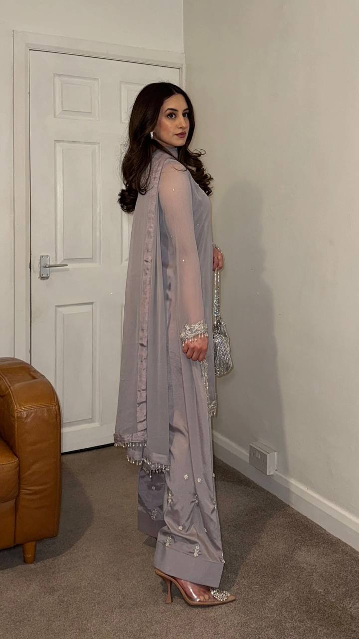 Gray Color Embroidery Work Georgette Top