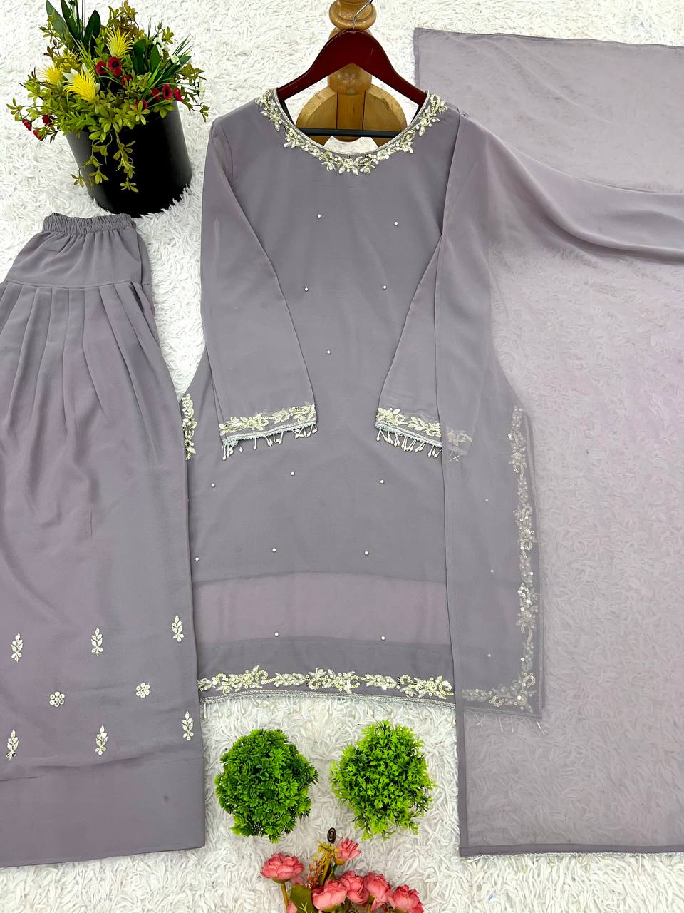 Gray Color Embroidery Work Georgette Top