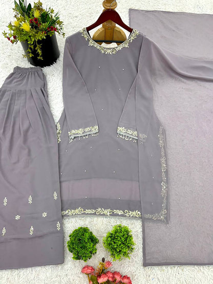 Gray Color Embroidery Work Georgette Top
