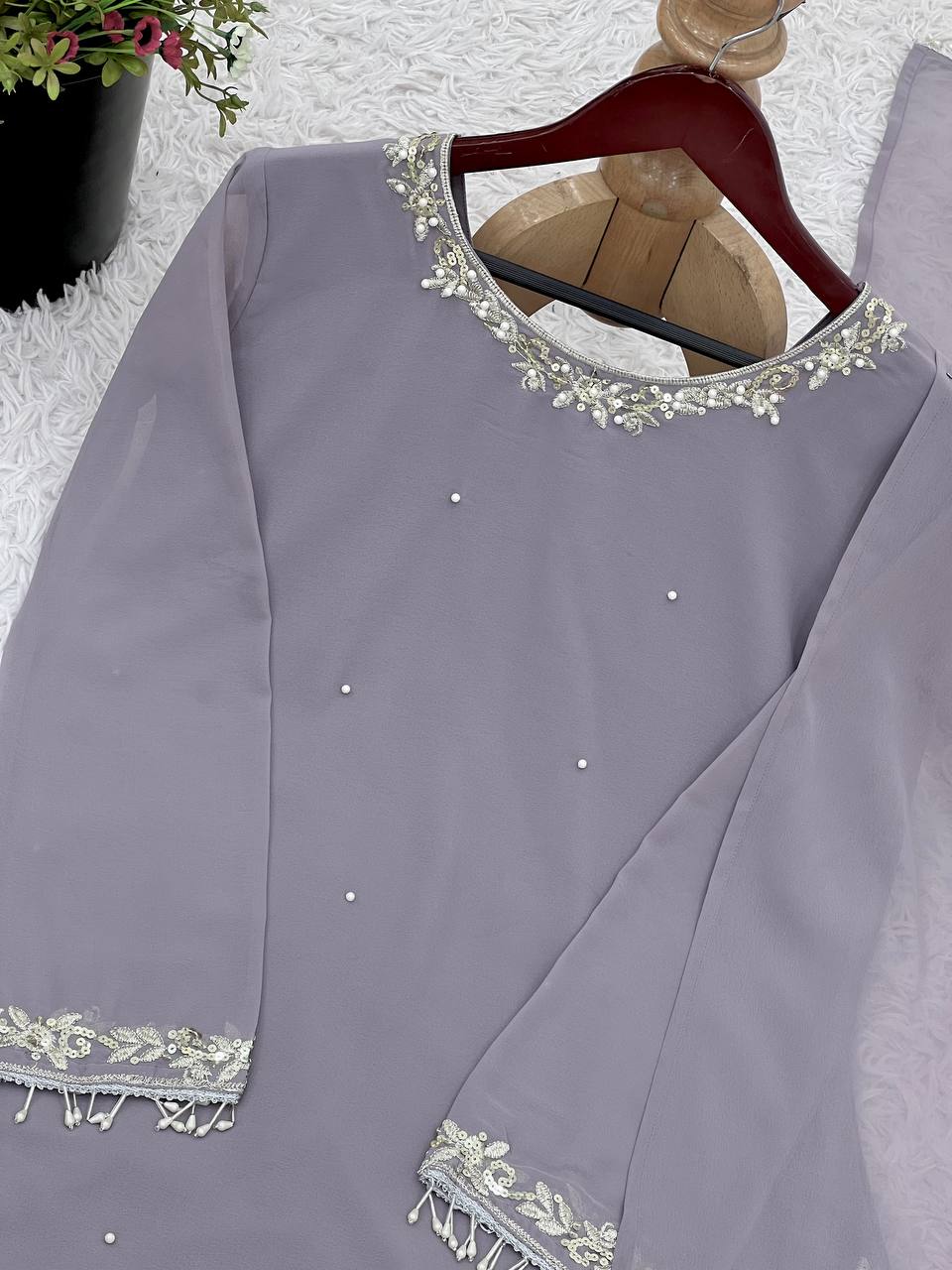 Gray Color Embroidery Work Georgette Top