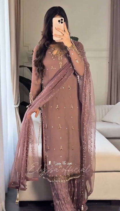 Faux Georgette Heavy Embroidery Sequence Work Top Sharara