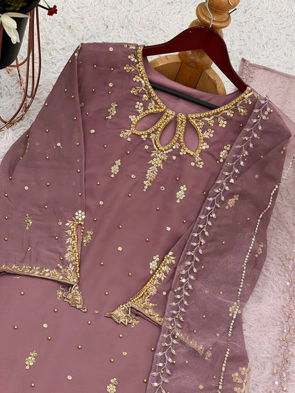 Faux Georgette Heavy Embroidery Sequence Work Top Sharara