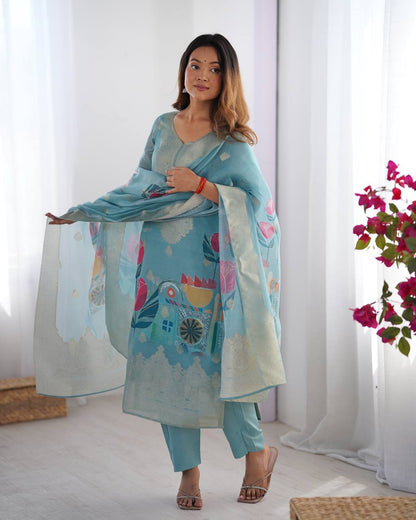 TRENDING CHANDERI SILK JACQARD WORK KURTI, BOTTOM WITH DUPATTA SET