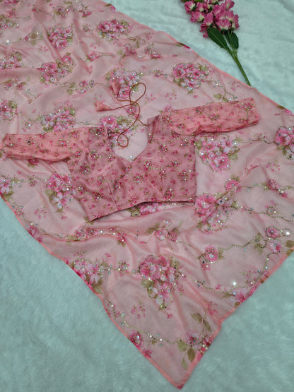 Premium Tabby Silk Mirror Work Saree