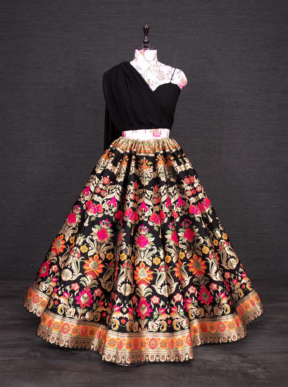 PEACOCK WORK BANARASI SILK ZARI WEAVING LEHENGA CHOLI