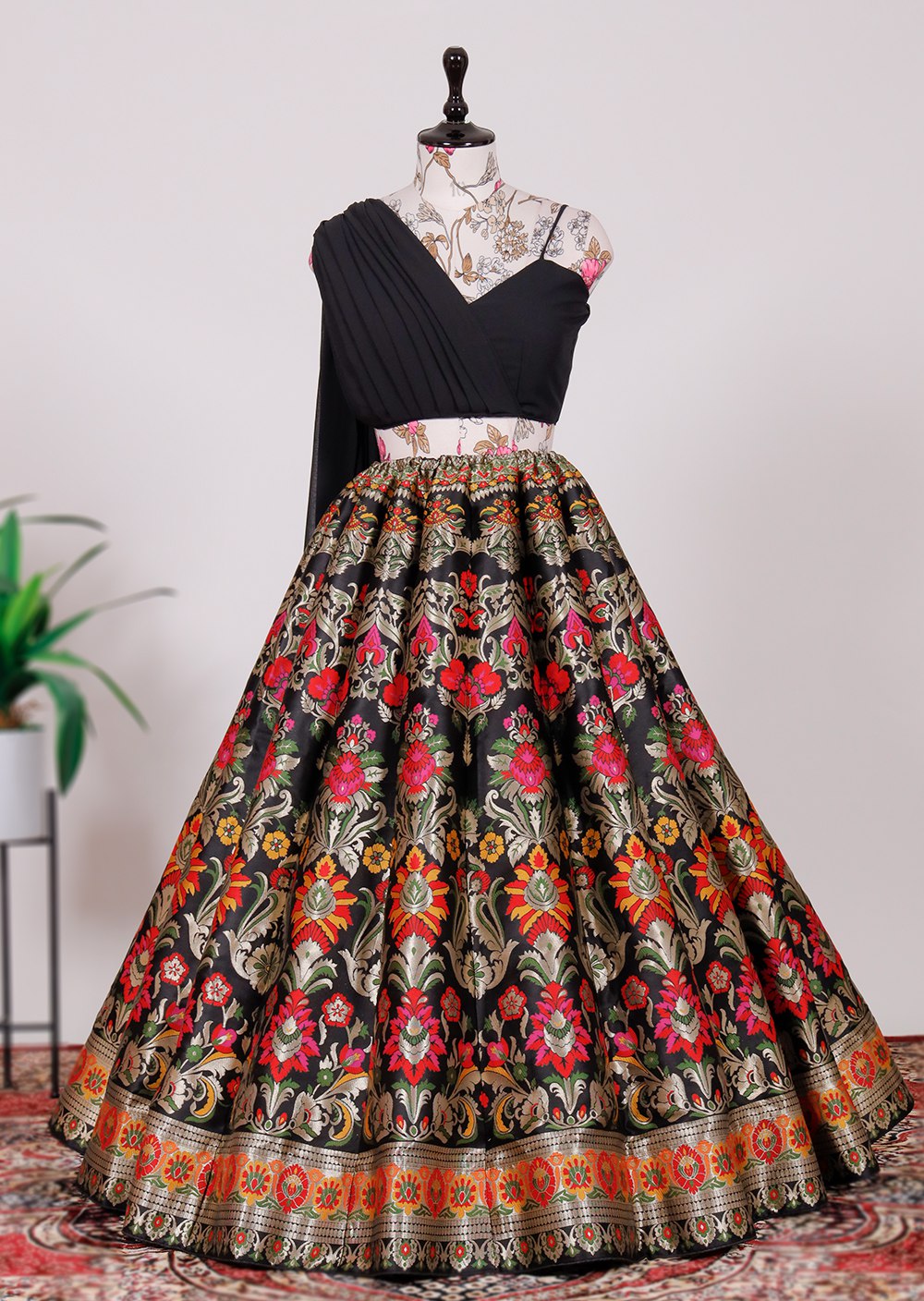 PEACOCK WORK BANARASI SILK ZARI WEAVING LEHENGA CHOLI