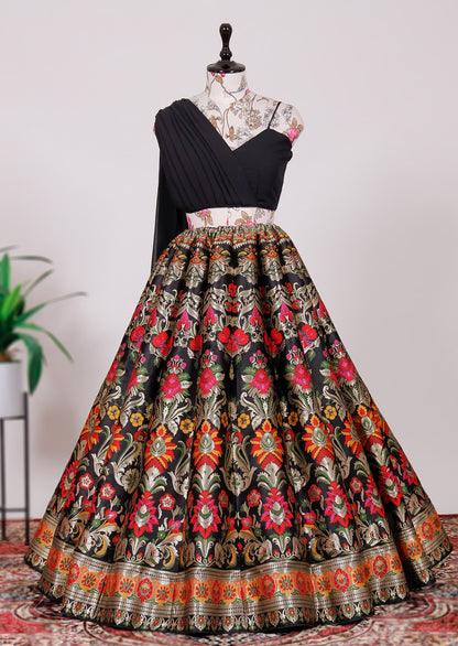 PEACOCK WORK BANARASI SILK ZARI WEAVING LEHENGA CHOLI