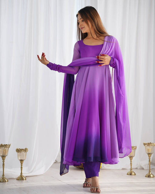 PURE SOFT FOX GEORGETTE MOST TRENDY PADDING FABRIC FULLY FLAIR ANARKALI GOWN