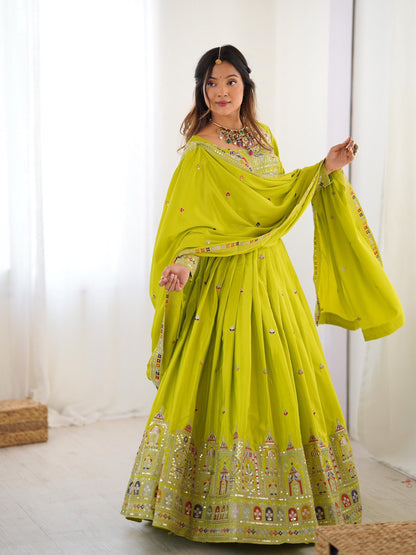 Natural Crep Silk With Thread And Sequence Work Lehenga Choli