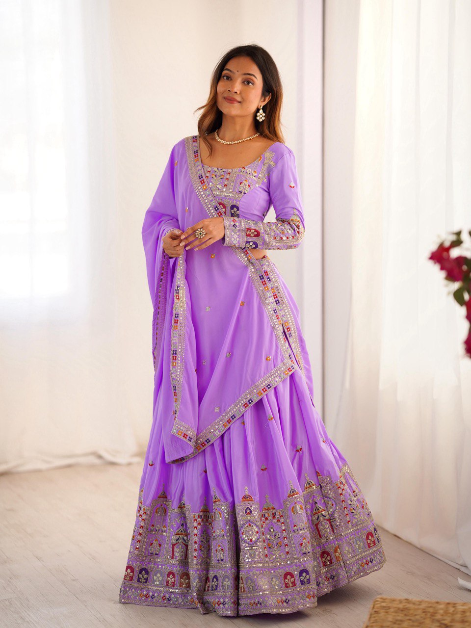 Natural Crep Silk With Thread And Sequence Work Lehenga Choli