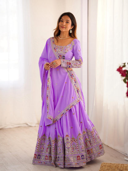 Natural Crep Silk With Thread And Sequence Work Lehenga Choli