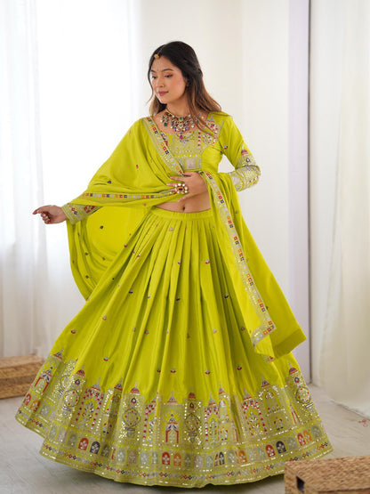 Natural Crep Silk With Thread And Sequence Work Lehenga Choli