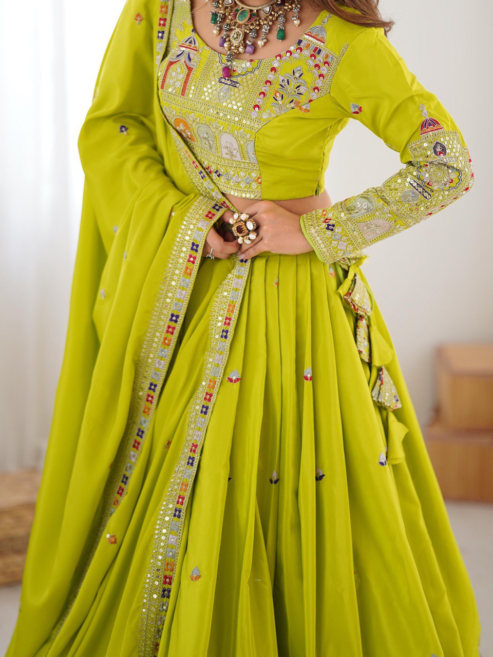 Natural Crep Silk With Thread And Sequence Work Lehenga Choli