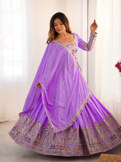 Natural Crep Silk With Thread And Sequence Work Lehenga Choli