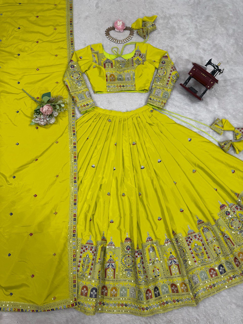 Natural Crep Silk With Thread And Sequence Work Lehenga Choli
