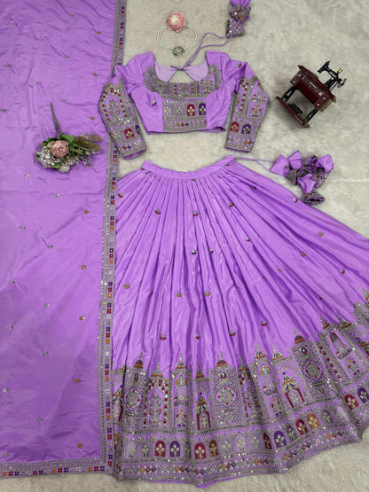 Natural Crep Silk With Thread And Sequence Work Lehenga Choli
