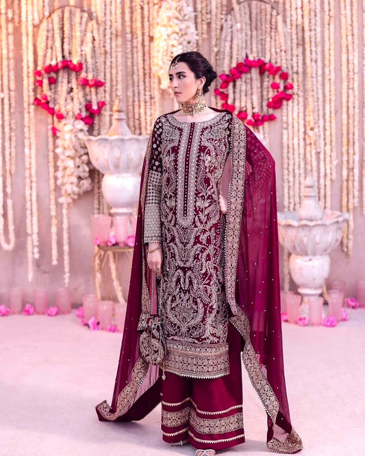 Heavy Faux Georgette Chinon Embroidery Work Top PLazzo