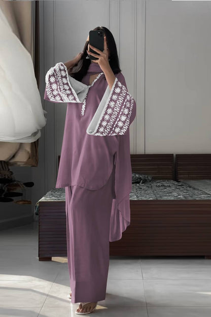 Natural Satin Embroidery WOrk Top Plazzo