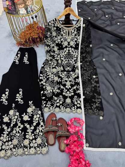Heavy Faux Georgette Embroidery Sequence Work Top Sharara