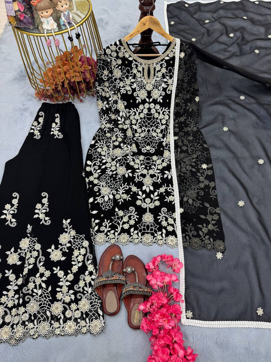 Heavy Faux Georgette Embroidery Sequence Work Top Sharara