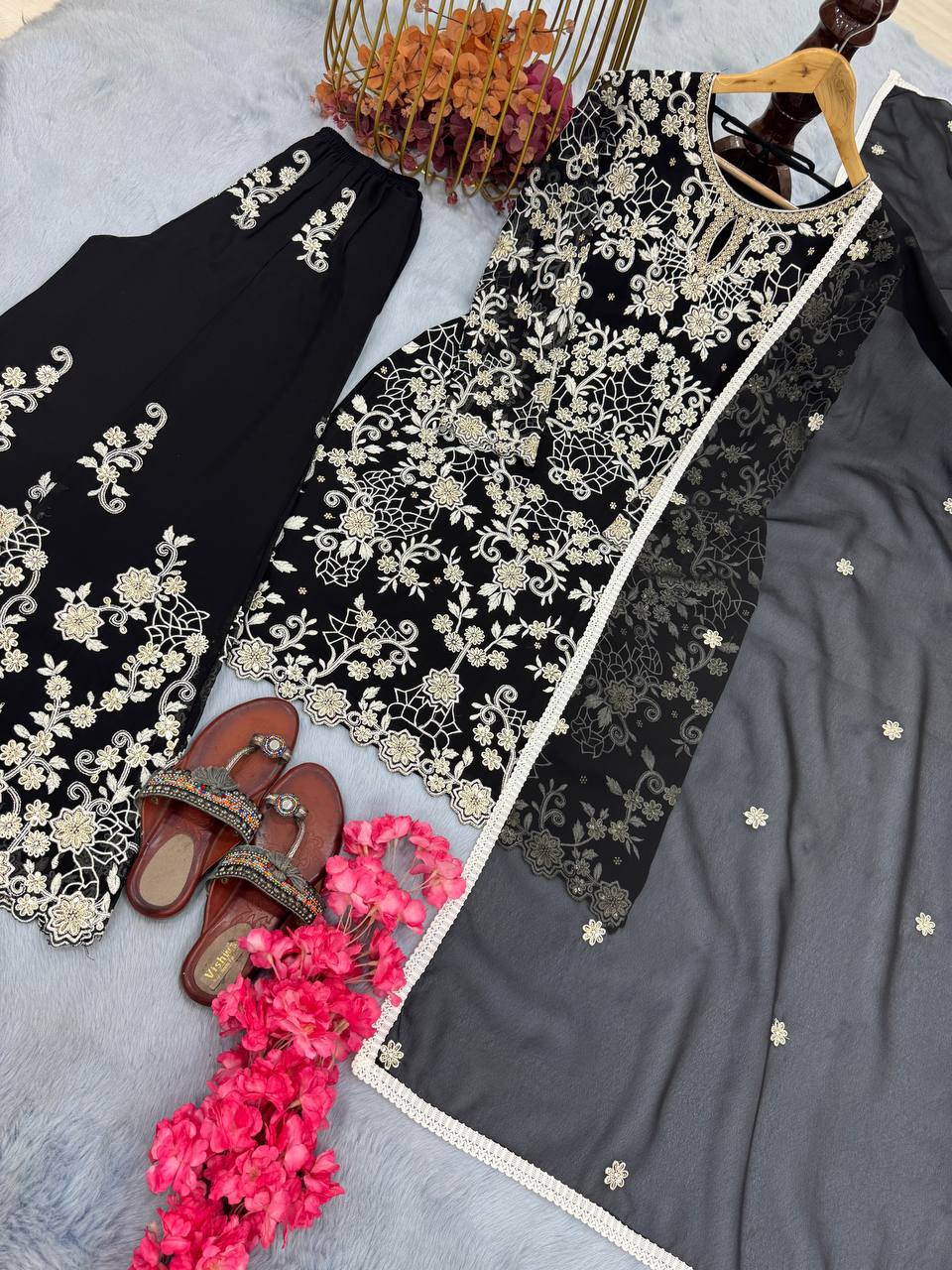 Heavy Faux Georgette Embroidery Sequence Work Top Sharara