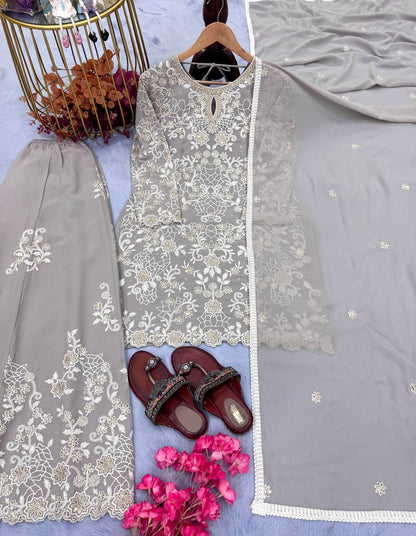 Heavy Faux Georgette Embroidery Sequence Work Top Sharara