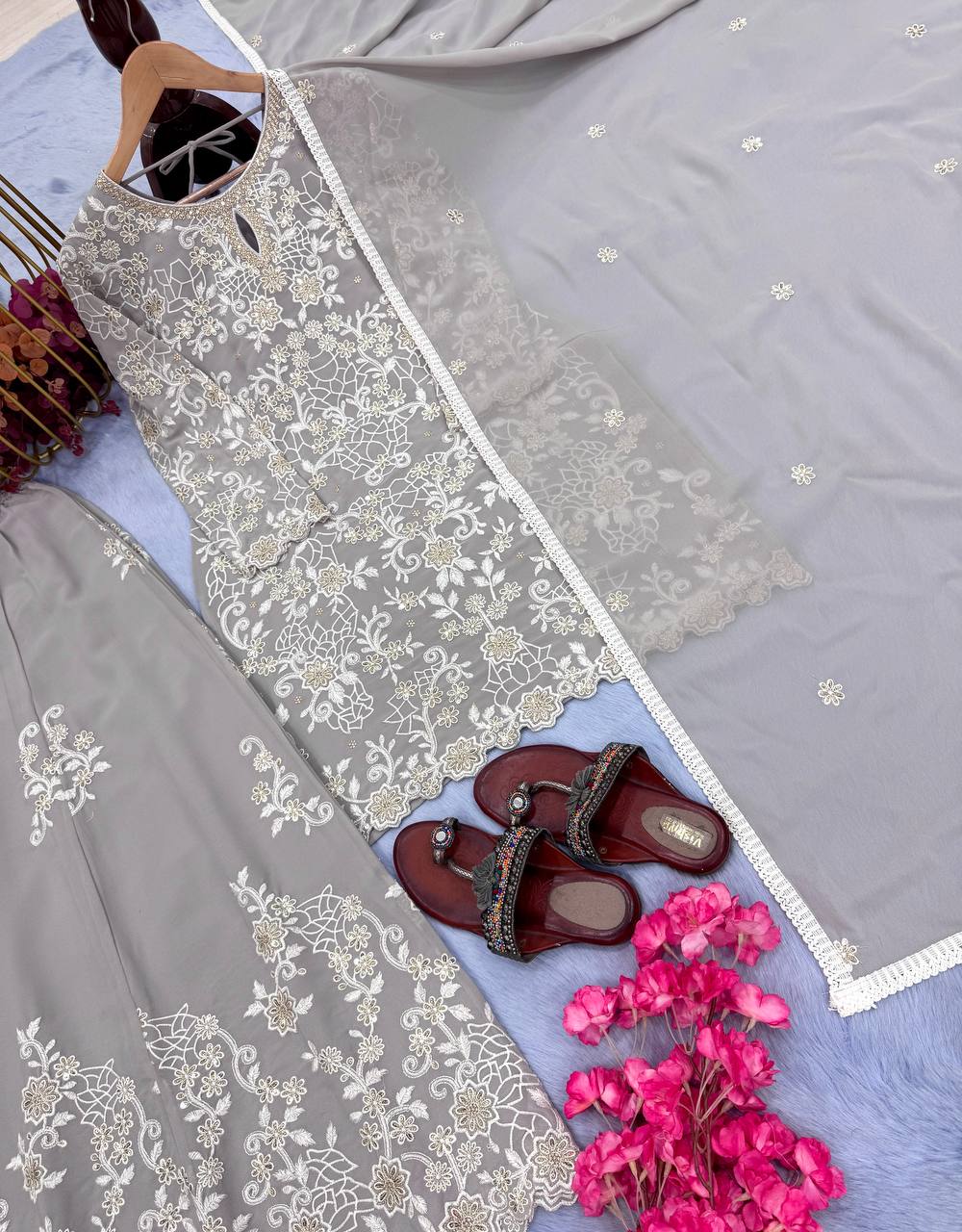 Heavy Faux Georgette Embroidery Sequence Work Top Sharara