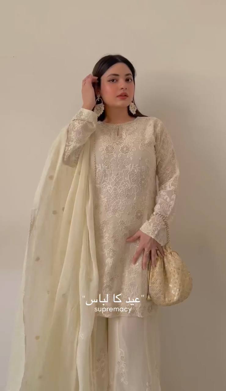 Heavy Faux Georgette Embroidery Sequence Work Top Sharara