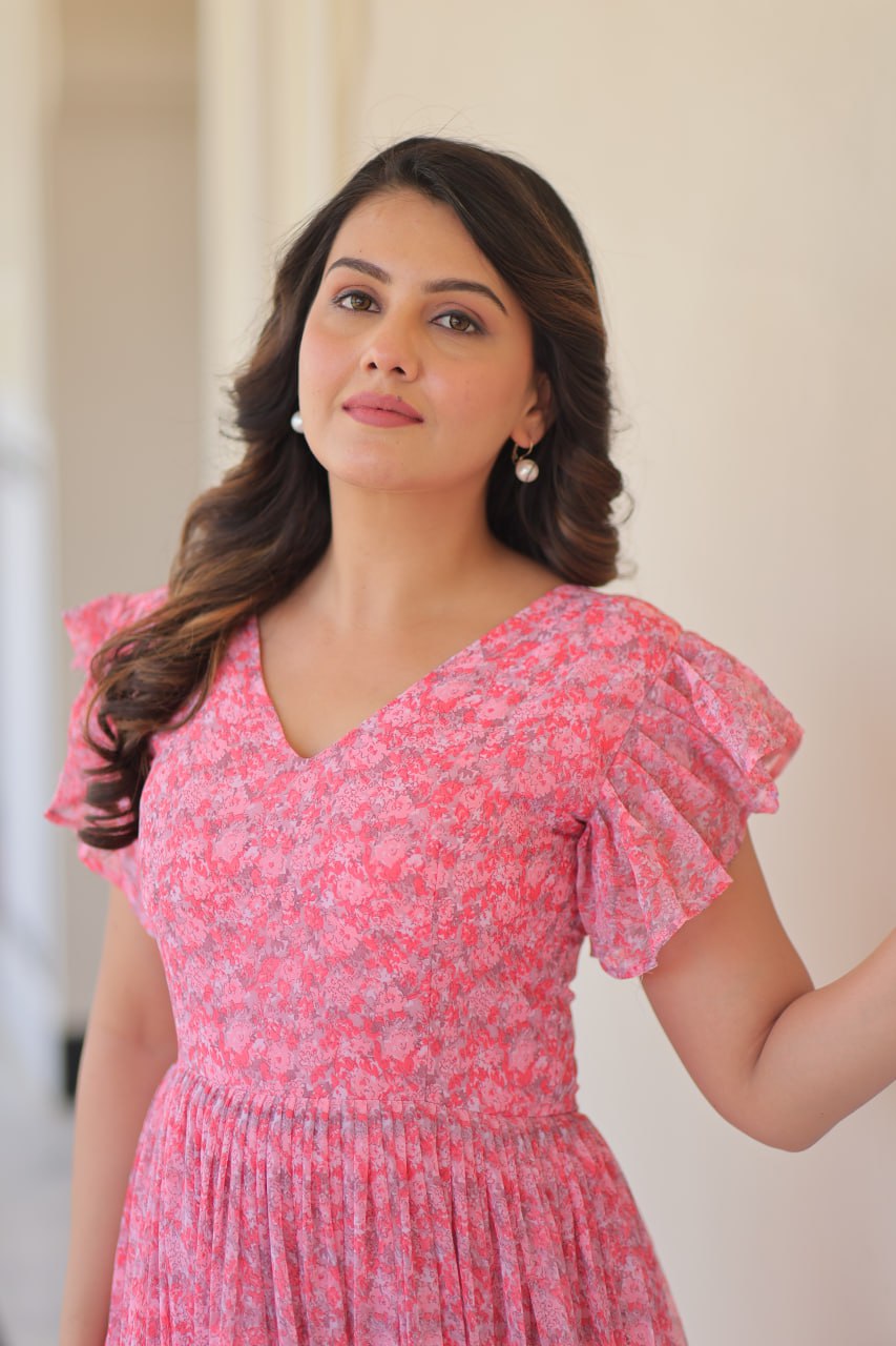 Faux Georgette Print Work Cotton Lining Gown