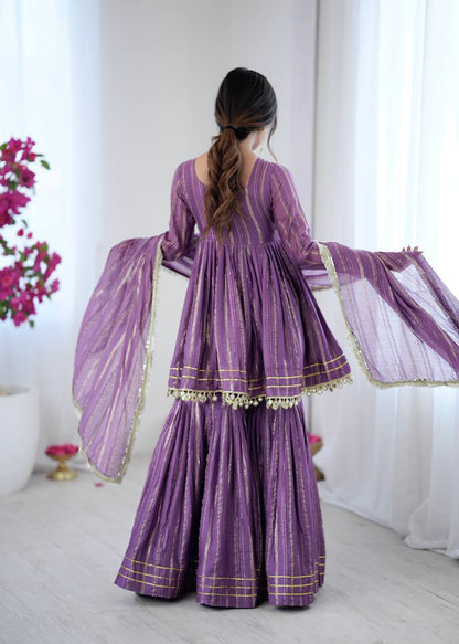 Beautiful Mal Chanderi With Real Mirror Handwork Sharara Suit