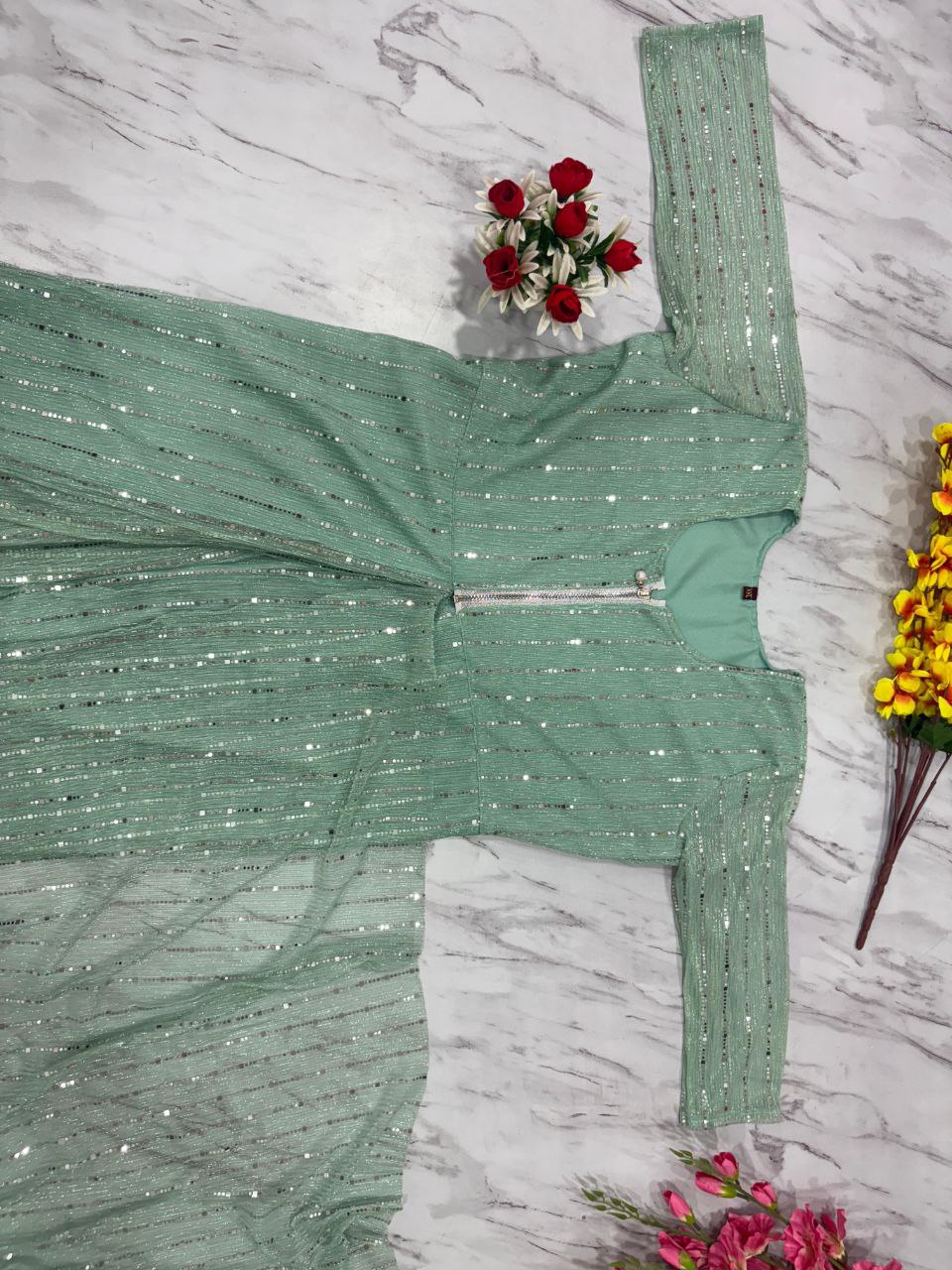 New Shade Imported Net Embellished Tikki Work Saree