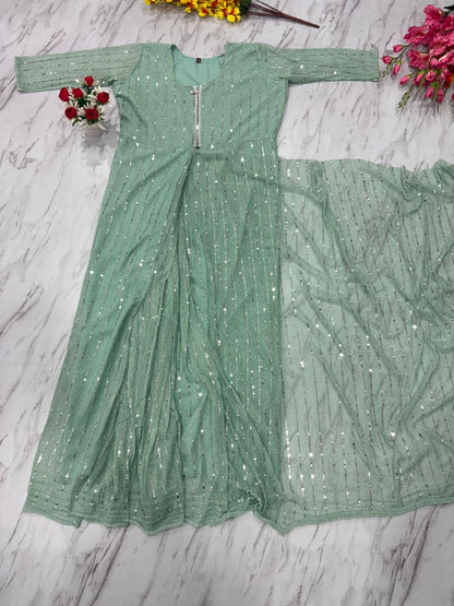 New Shade Imported Net Embellished Tikki Work Saree