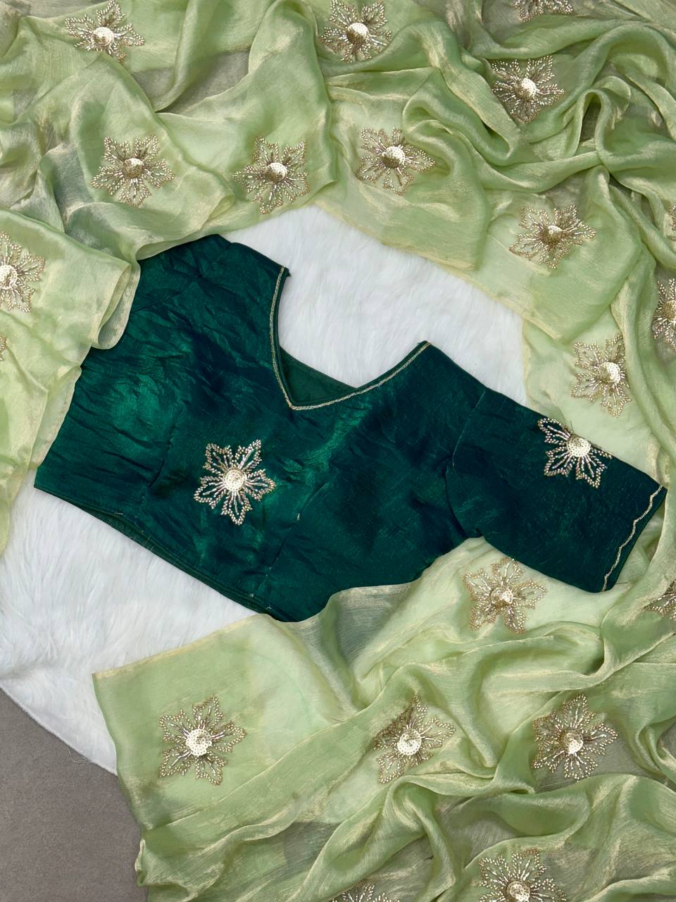 SPACE SILK RICH HANDWORK CUT DANA WORK PARTY WEAR SAREE UNDER 1999/-