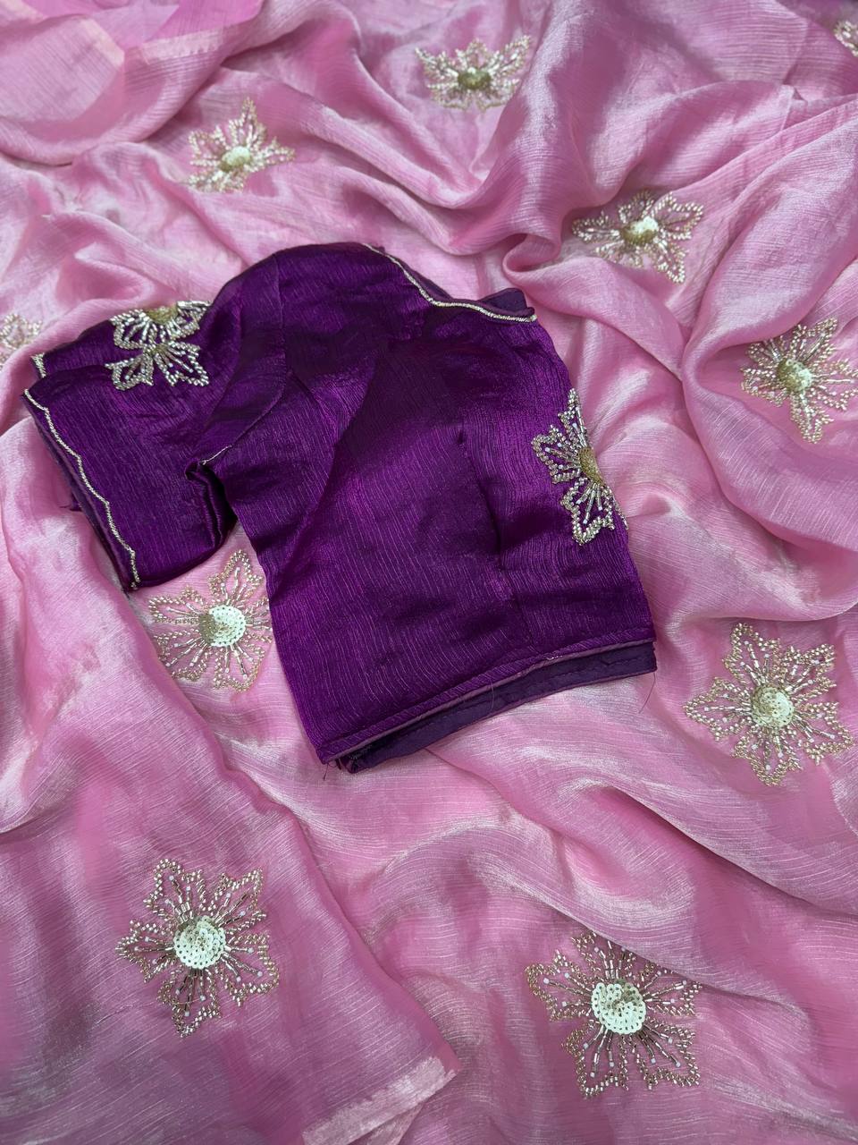 SPACE SILK RICH HANDWORK CUT DANA WORK PARTY WEAR SAREE UNDER 1999/-
