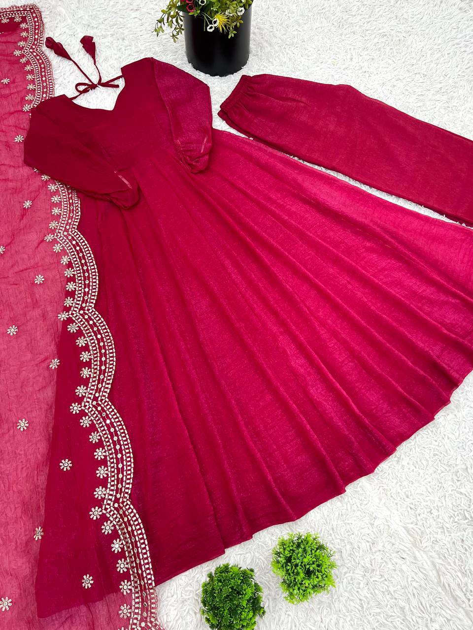 MOST TRENDING WOMEN'S SPECIAL WEDDING WEAR GOWN PLAZZO IN FANDY SILK