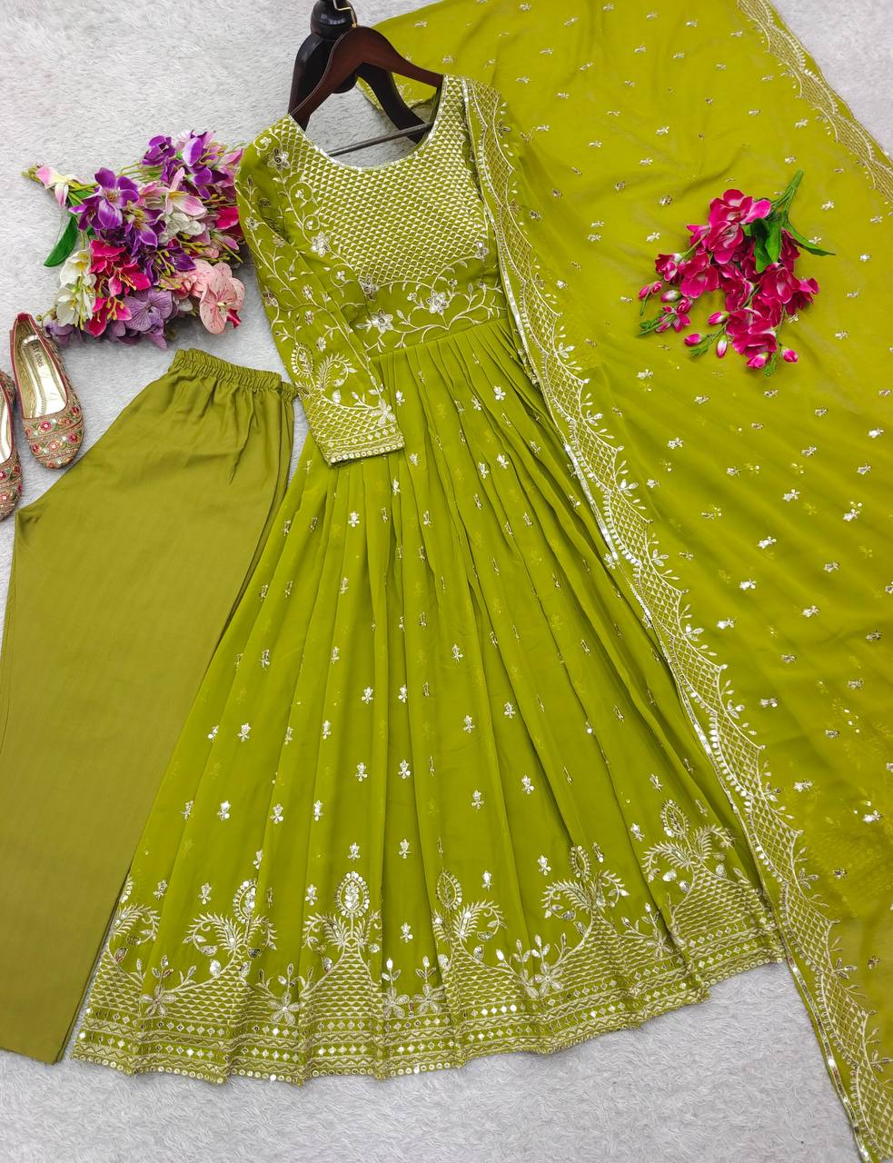 Mehndi Function Dress For Woman Sequence Work