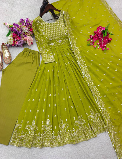 Mehndi Function Dress For Woman Sequence Work