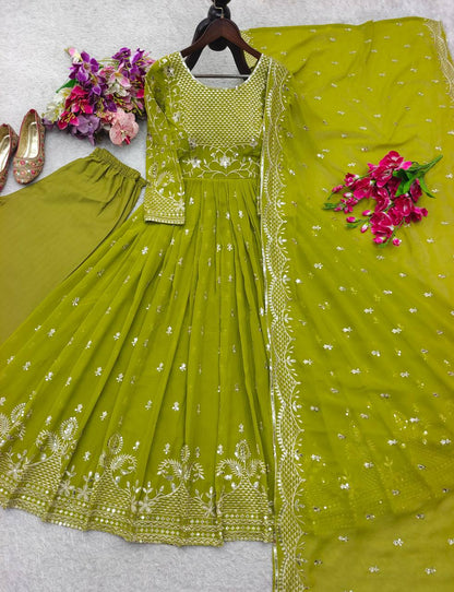 Mehndi Function Dress For Woman Sequence Work