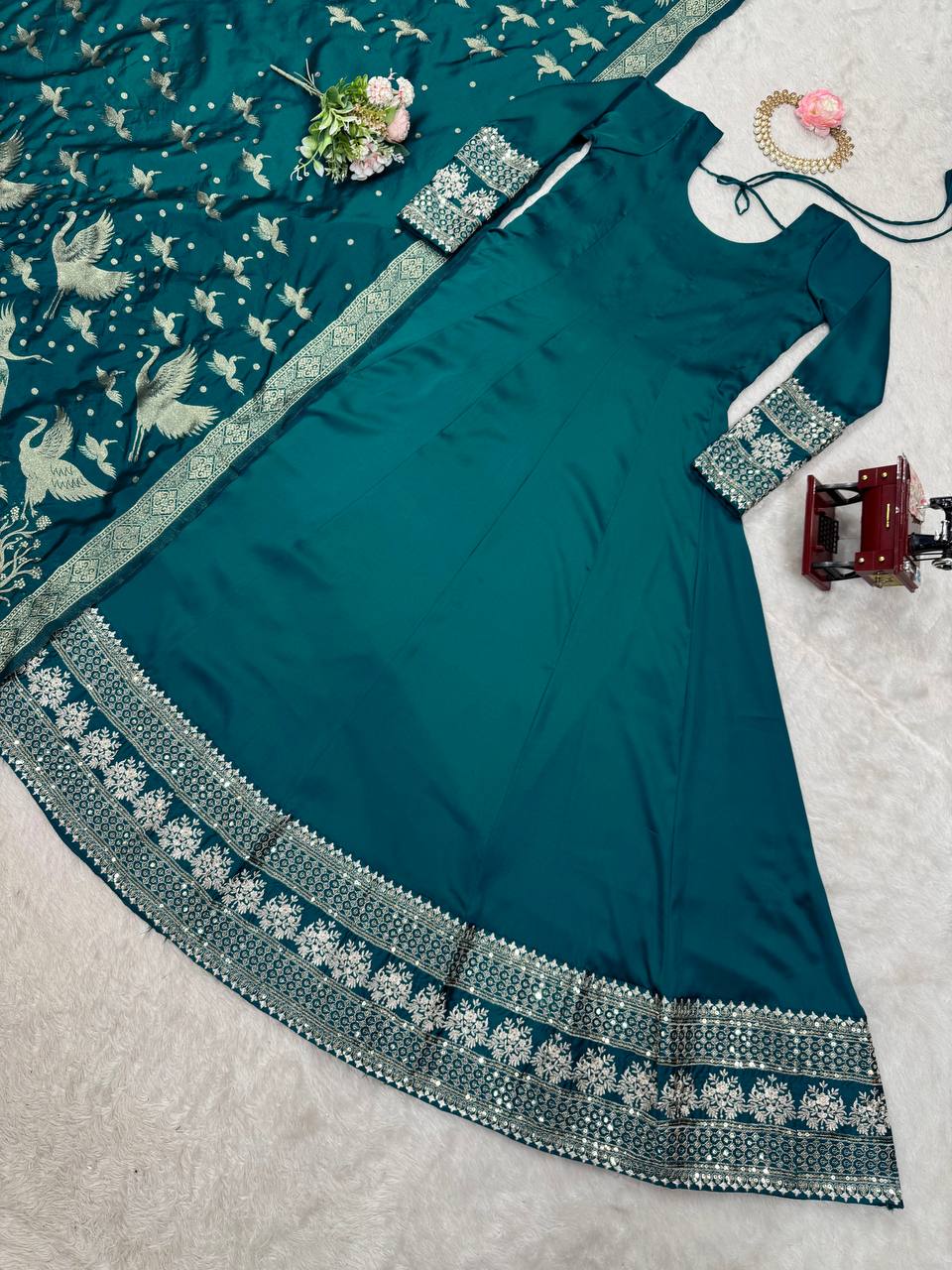 Thread with sequence Wirk With Satin Silk Gown