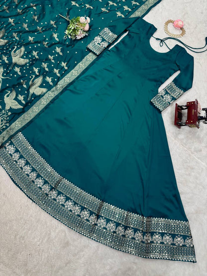 Thread with sequence Wirk With Satin Silk Gown