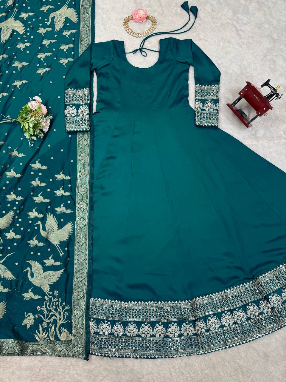 Thread with sequence Wirk With Satin Silk Gown