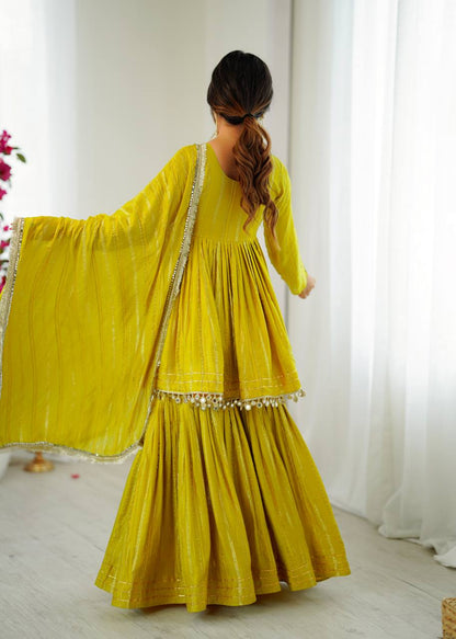 Beautiful Mal Chanderi With Real Mirror Handwork Sharara Suit