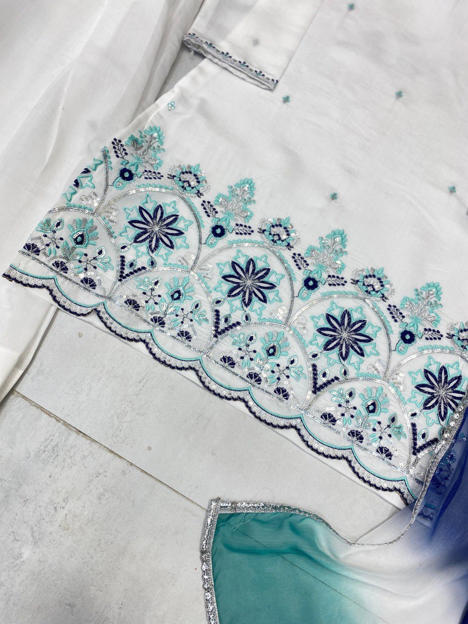 Roman Silk Micro Inner With Sequence Embroidwery Work Top Salwaar