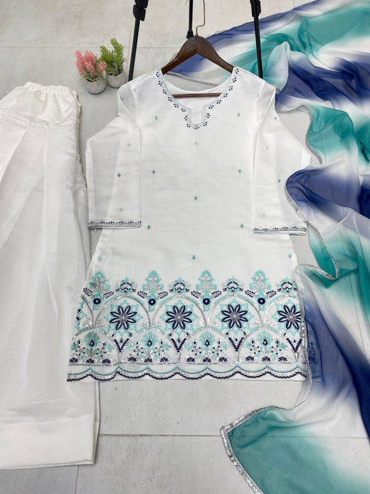 Roman Silk Micro Inner With Sequence Embroidwery Work Top Salwaar