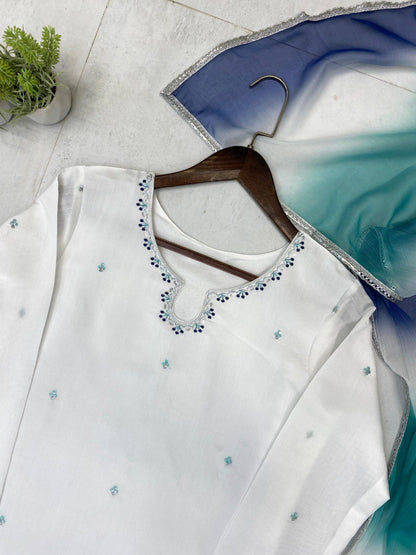 Roman Silk Micro Inner With Sequence Embroidwery Work Top Salwaar
