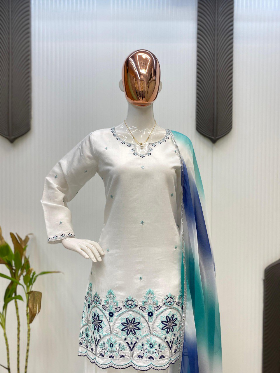 Roman Silk Micro Inner With Sequence Embroidwery Work Top Salwaar