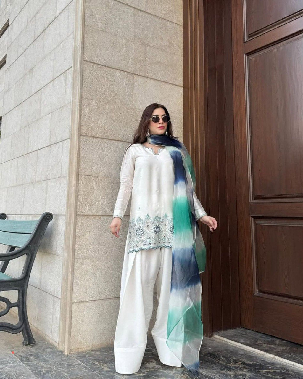 Roman Silk Micro Inner With Sequence Embroidwery Work Top Salwaar