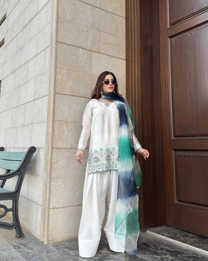 Roman Silk Micro Inner With Sequence Embroidwery Work Top Salwaar