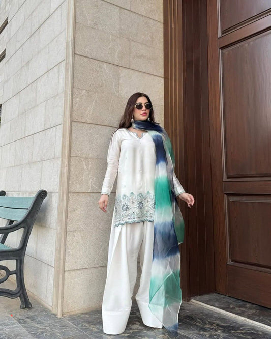 Roman Silk Micro Inner With Sequence Embroidwery Work Top Salwaar